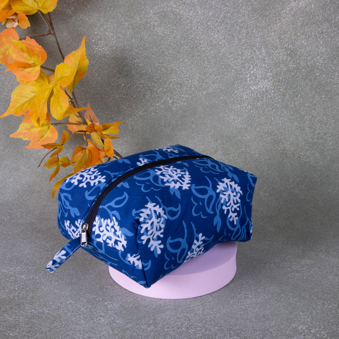 Vanity Pouch Blue Colour with White Tree Design.