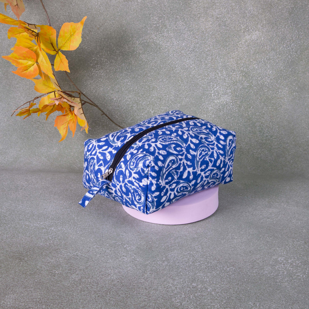 Vanity Pouch Blue with White Prints