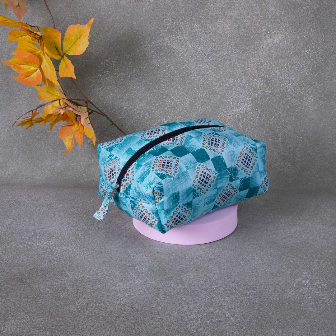 Vanity Pouch Sky Blue Colour Big Diamond Design.