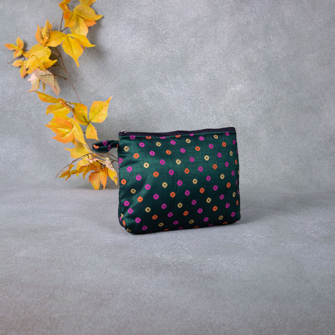 Boat purse Green Colour with Pink Dots Design.