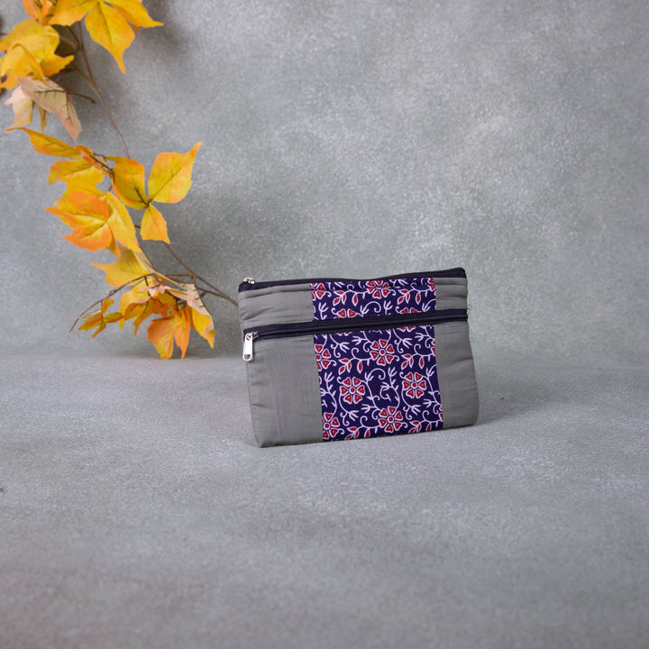 Cotton Multizip Purse Violet with Black Prints