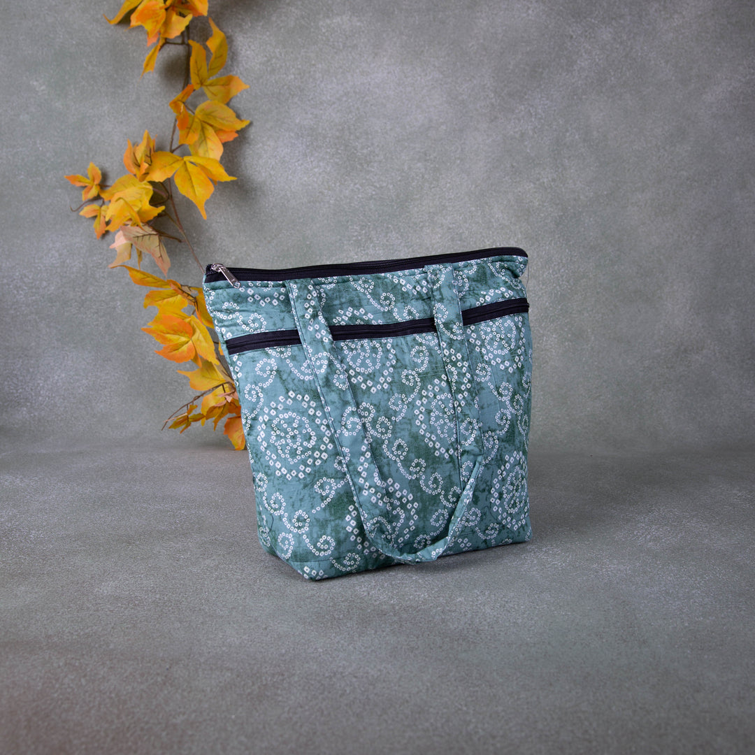 Medium Size Handbag Light Green With Bandhani Design