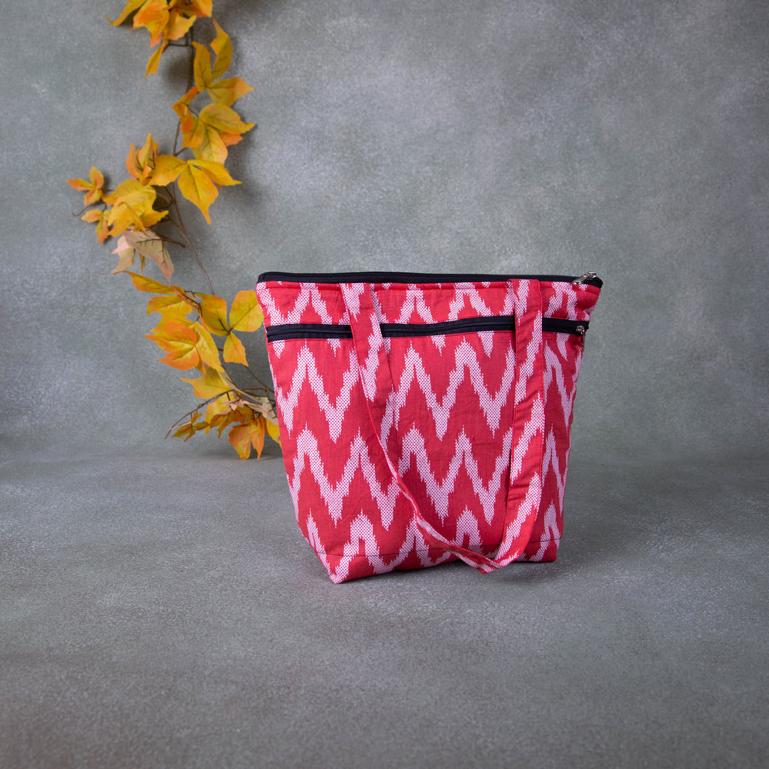 Medium Size Handbag Red with White zig zag Design