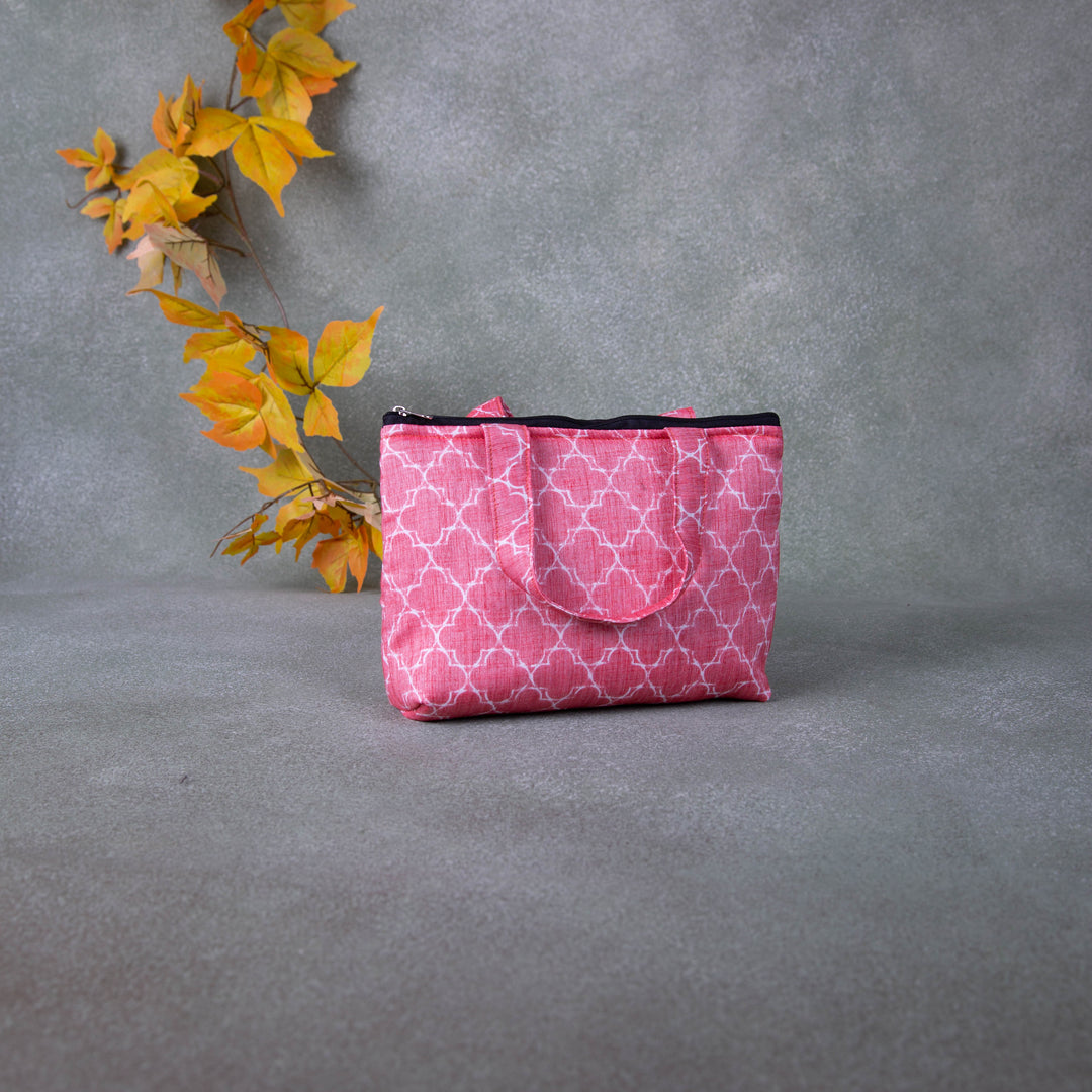 Bristlefront everyday handy bags Peach Colour with White Diamond Prints.