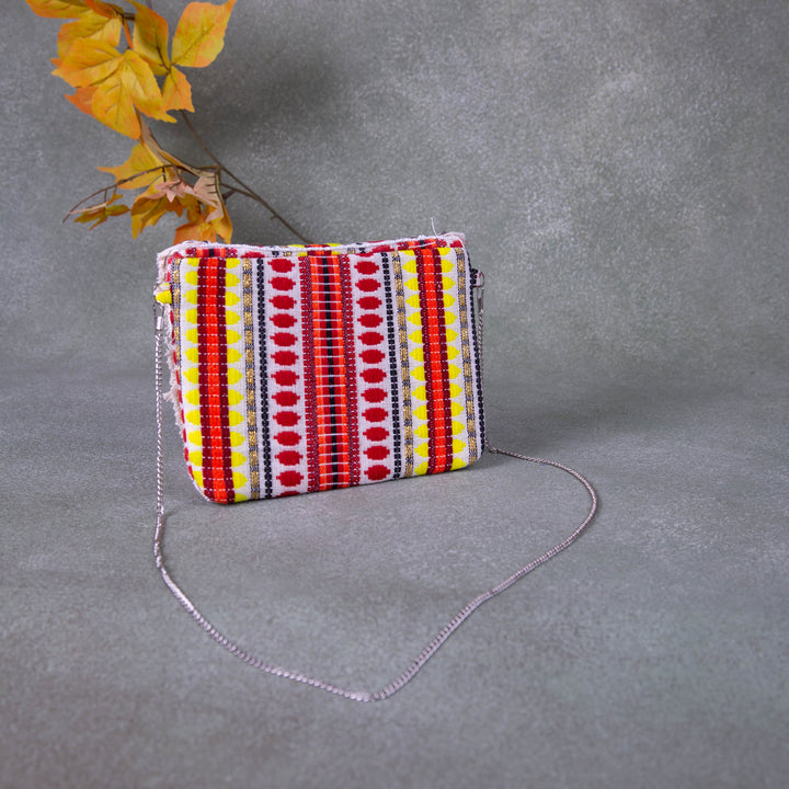 Boho beaded bags - Yellow with Red Prints(Small )