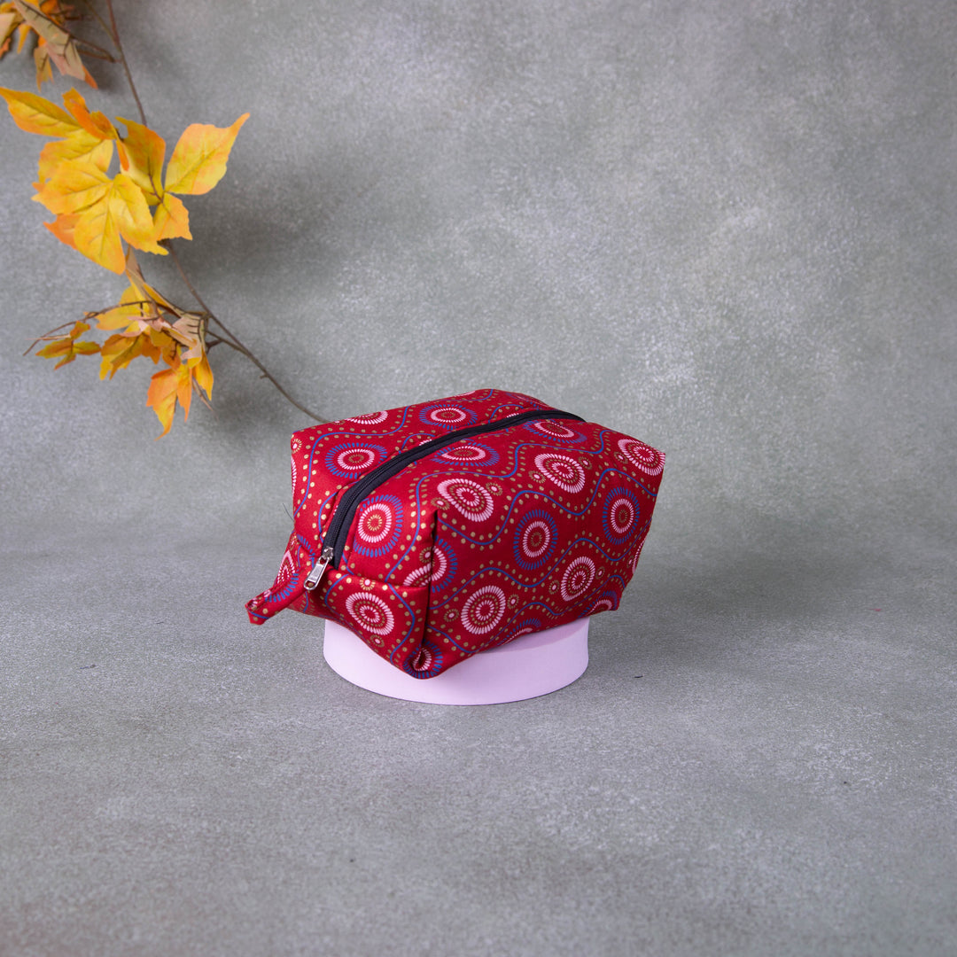 Vanity Pouch Red Colour with Circle Design.