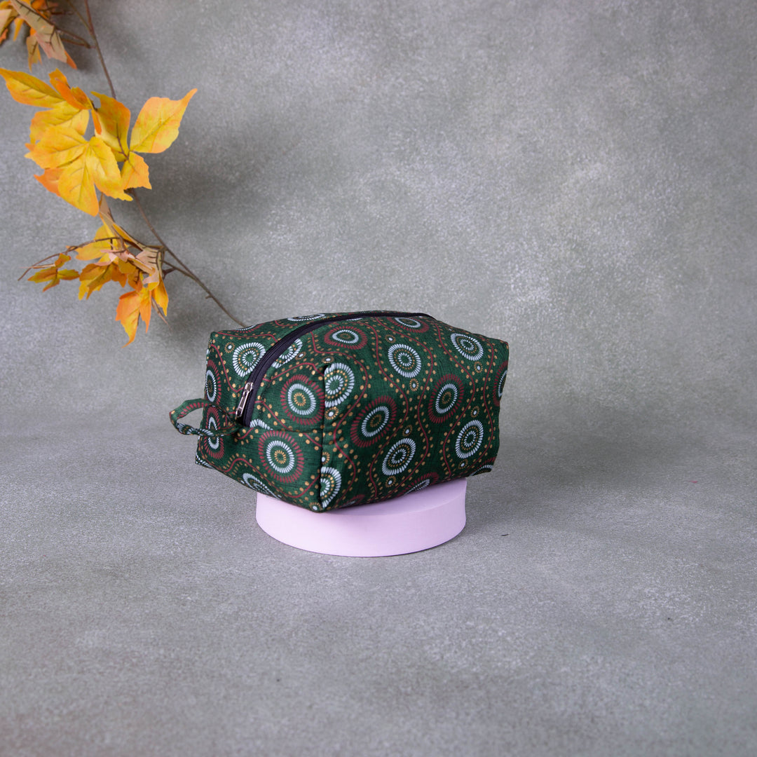 Vanity Pouch Green Colour with Circle Design.