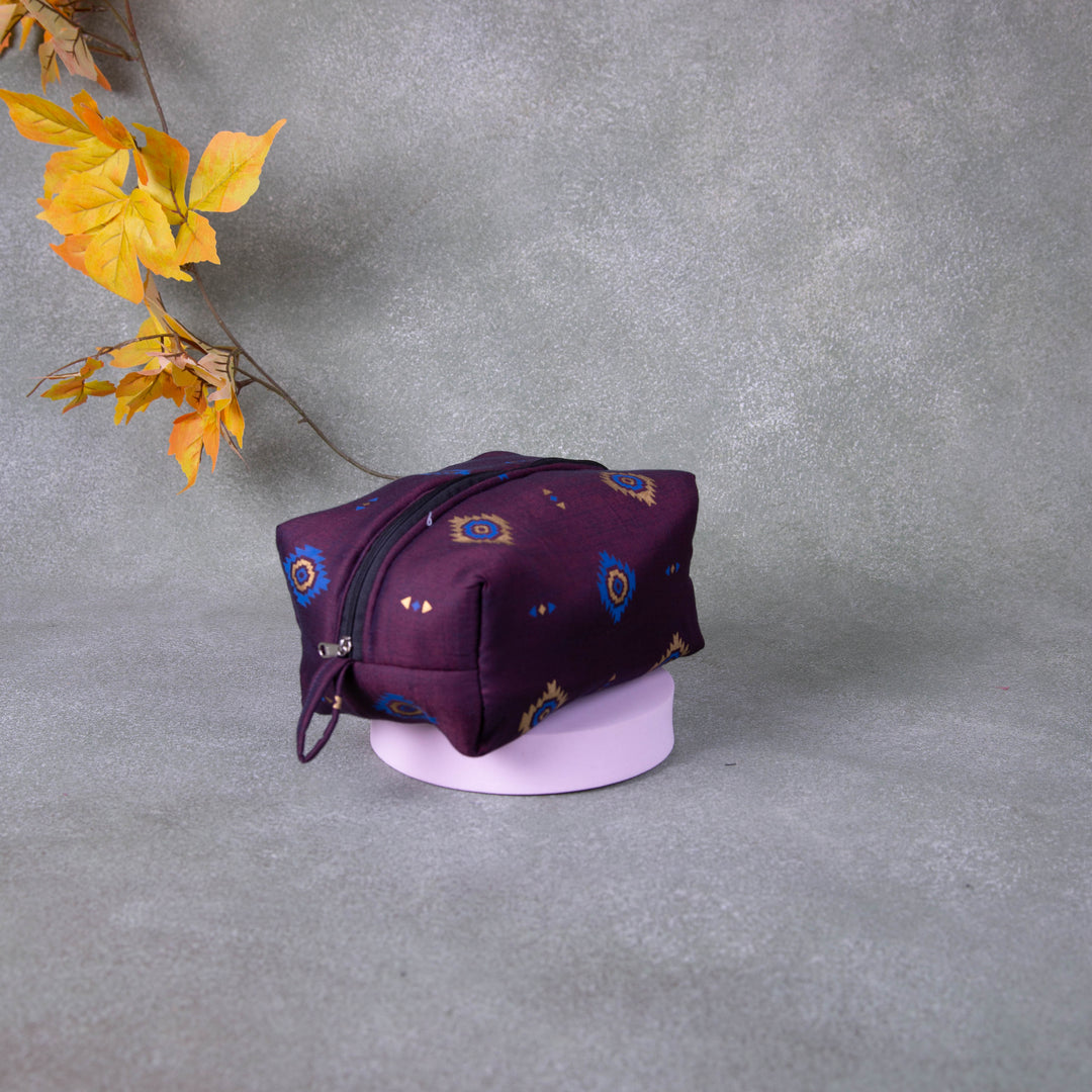 Vanity Pouch Violet Colour with Blue Prints.