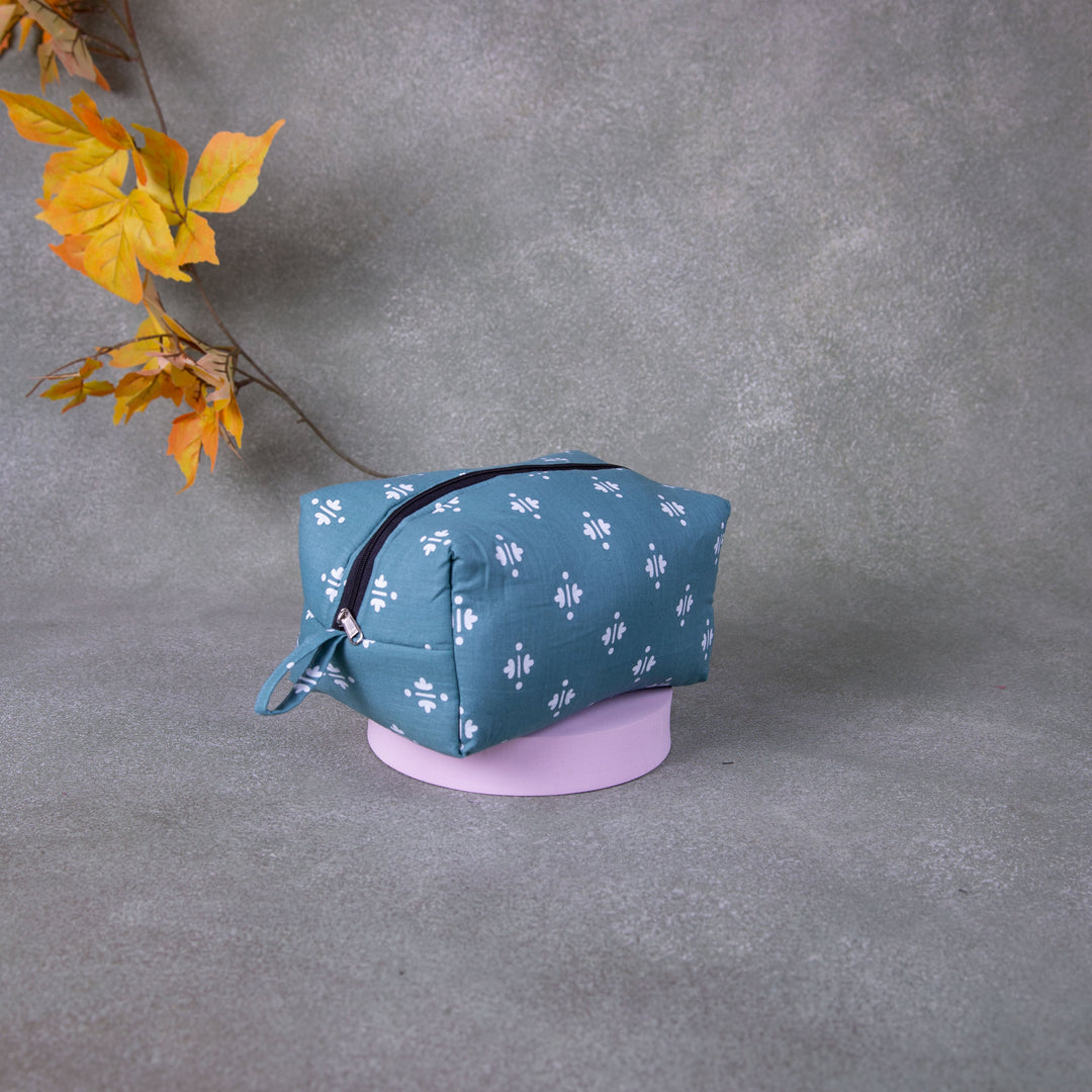 Vanity Pouch Green Colour with White Prints