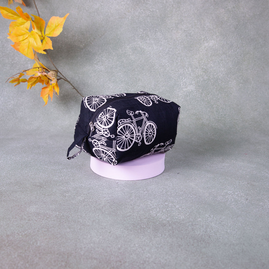 Vanity Pouch Black Colour with Cycle Design.