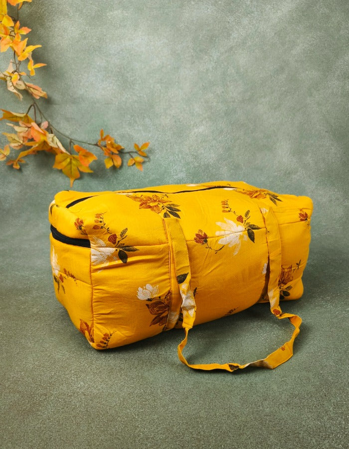 Rectangle Travel Bag Yellow Colour with Floral Prints