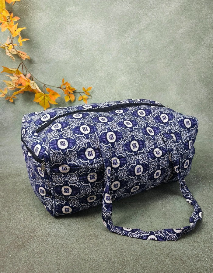 Rectangle Travel Bag Blue with White Composite Repeat Prints Design