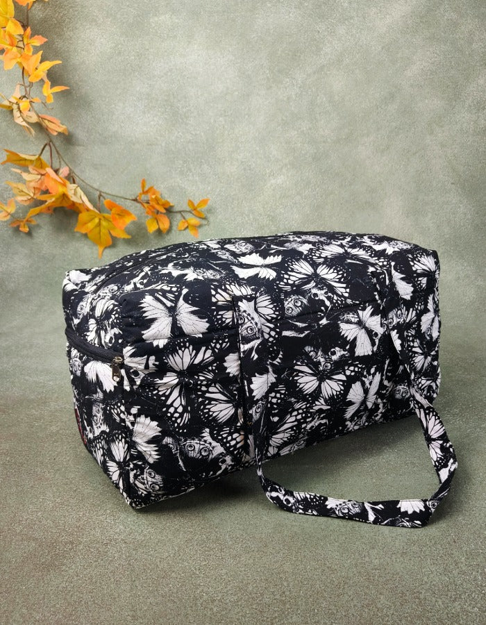 Rectangle Travel Bag Black with White Botanical Prints