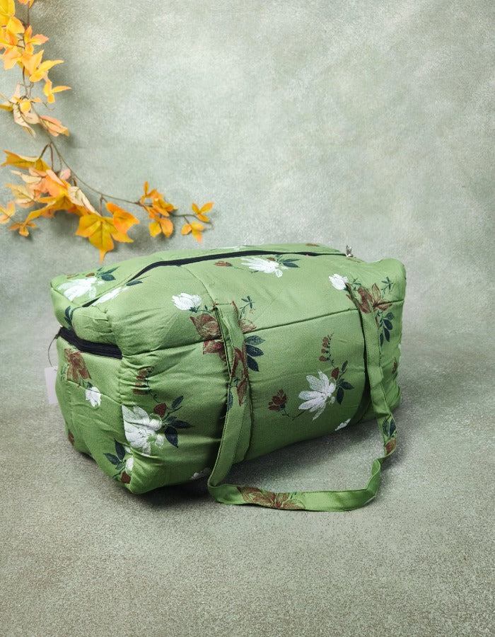 Rectangle Travel Bag Green with Floral Prints Design