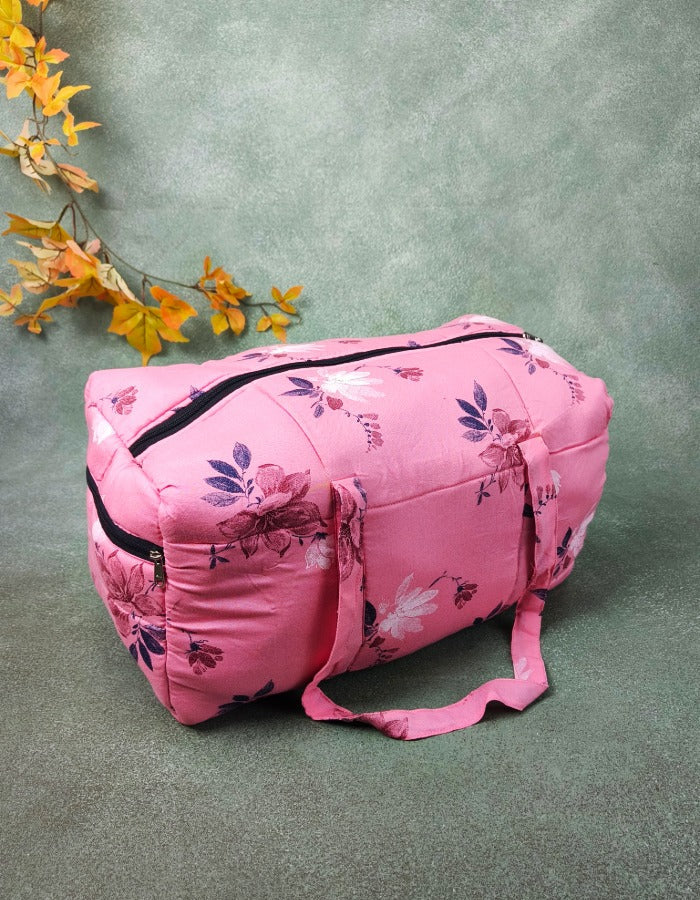 Rectangle Travel Bag Pink with Botanical Prints Design