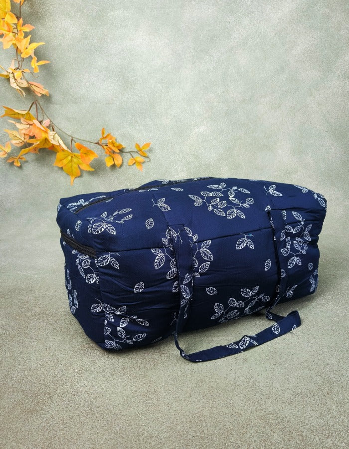 Rectangle Travel Bag Dark Blue with White Botanical Prints Design