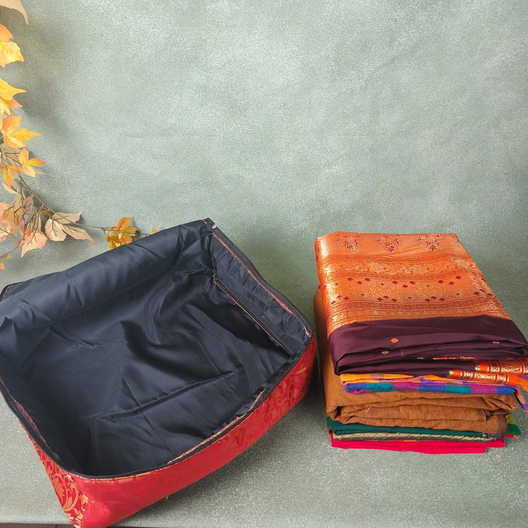 Saree Storage Bags Red With Golden Color in Pots Design