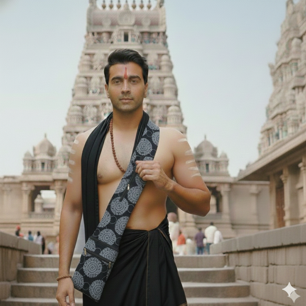 Pilgrim Bag -Black with circle print