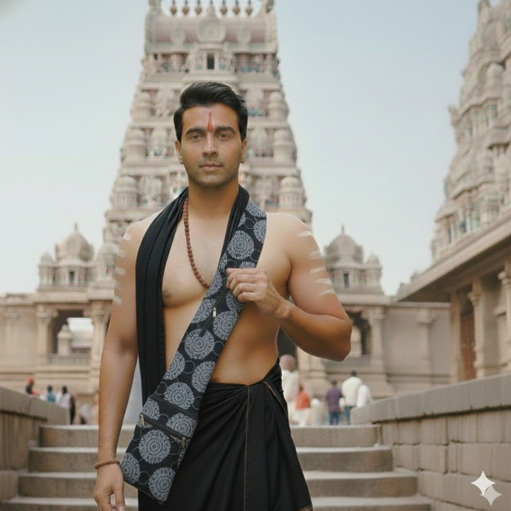 Pilgrim Bag -Black with circle print