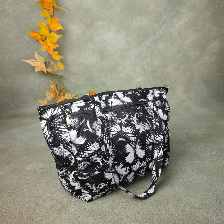 Baby Bag Diaper bag Hospital Bag Black with White Floral Prints Design