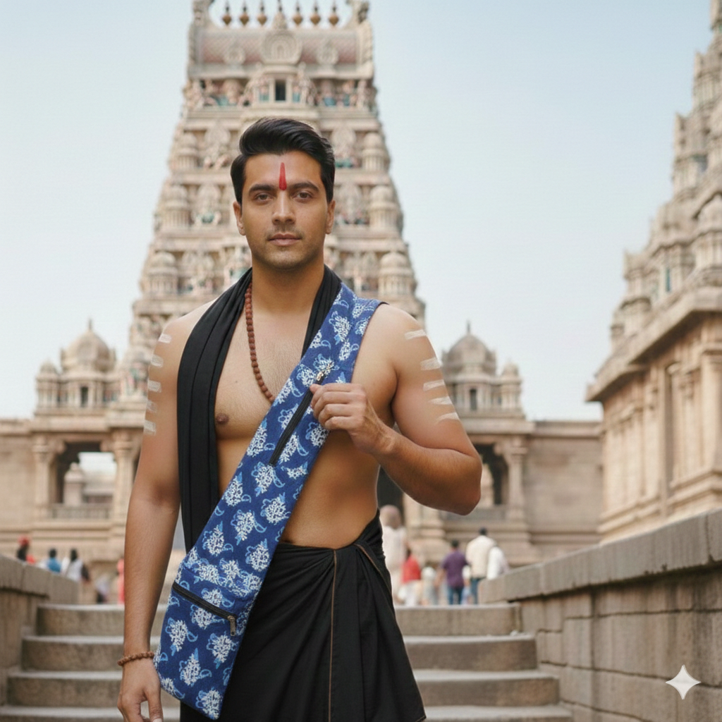 Pilgrim Bag -  Blue with white flower print