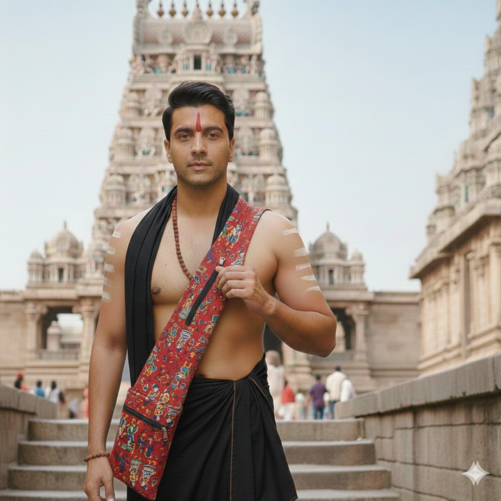 Pilgrim Bag -  Red with folk art prints