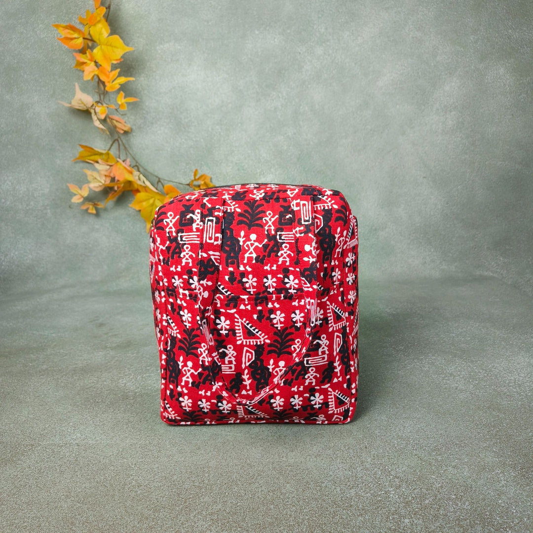 Water Proof Cotton Lunch Bag Red Tribal Prints Design