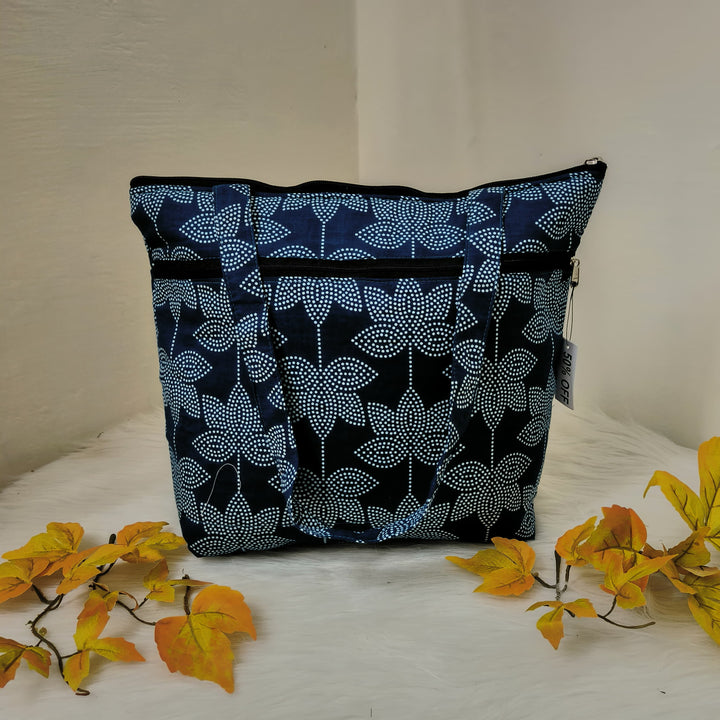 Medium Size Handbag Blue Colour with White Flower Print