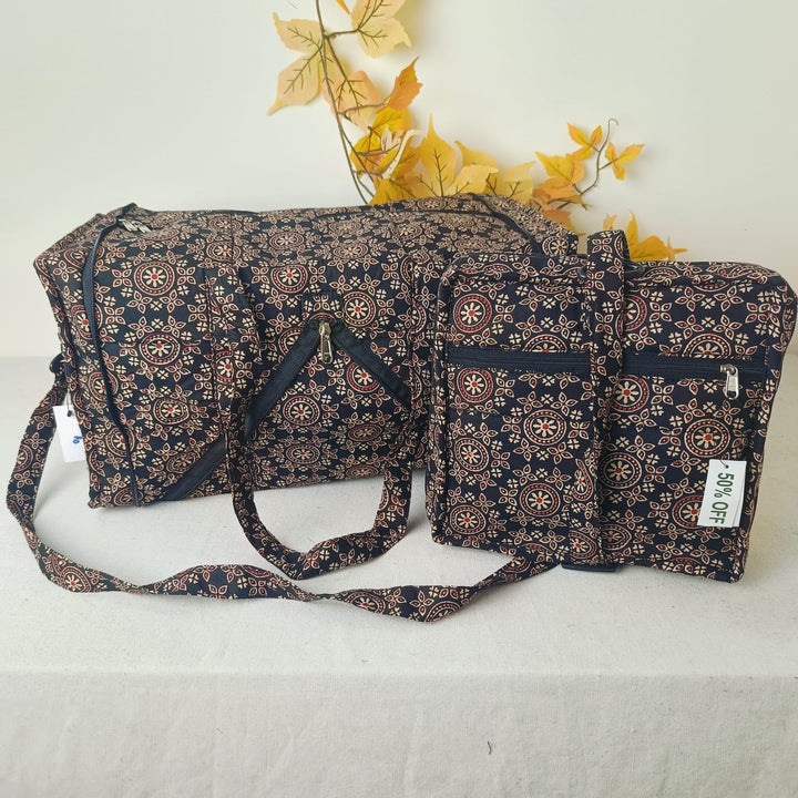 Expandable Travel Bag Black Colour Floral Design.