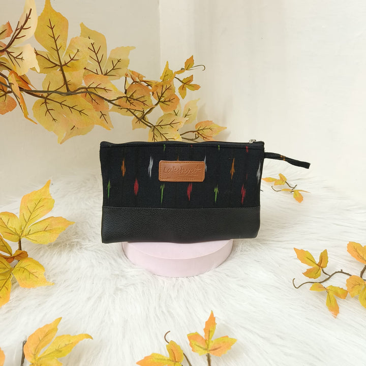 Sarus Crane Classic Purse Black Colour with Multi-colour Prints.