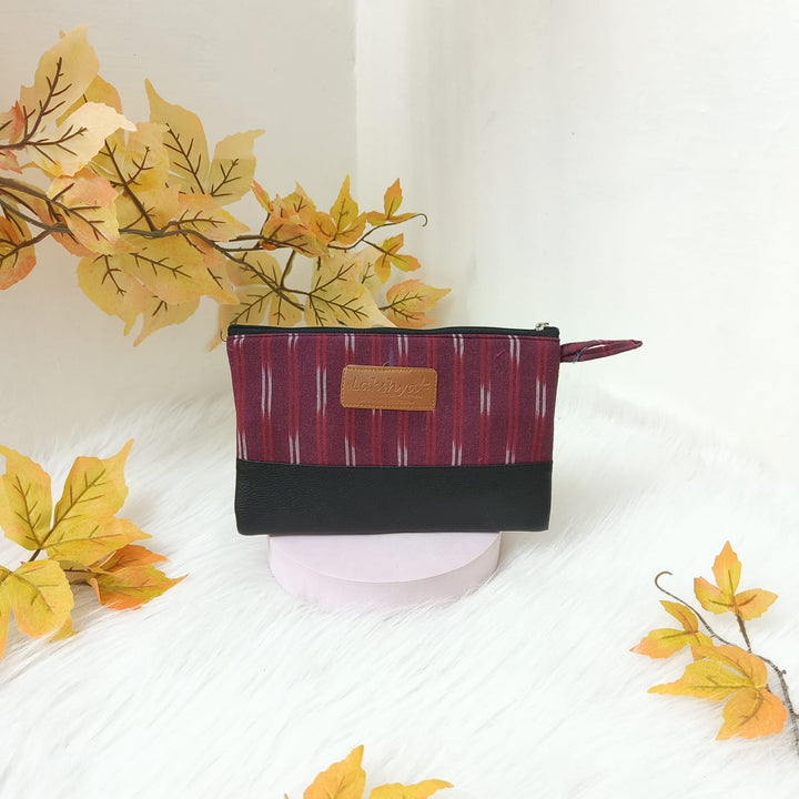 Sarus Crane Classic Purse Maroon With White Line Design.