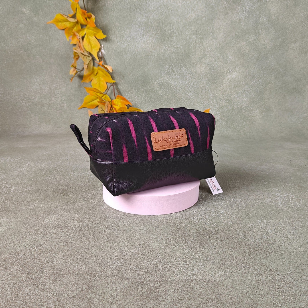 Sarus Crane Series Double Zip Vanity Black Color with Pink Fret Prints.