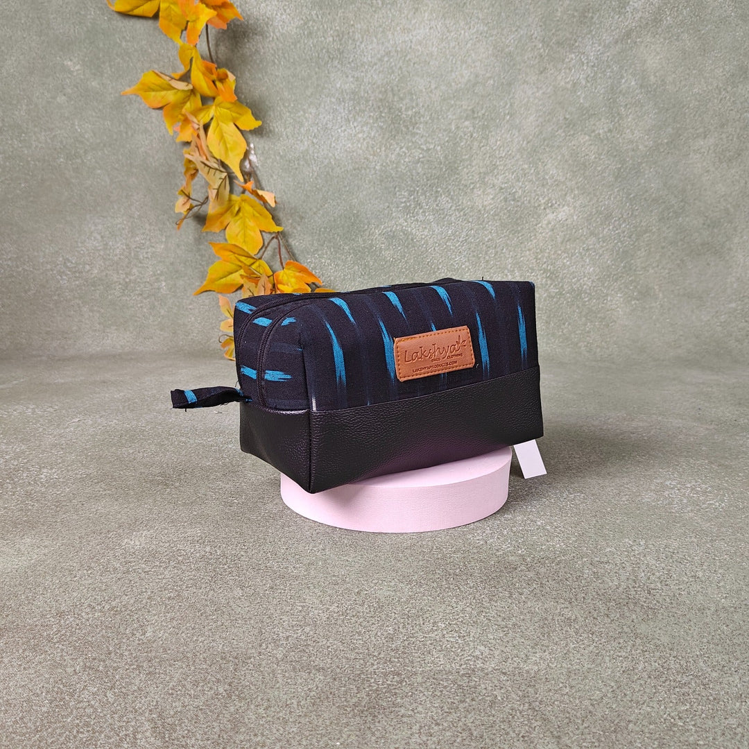 Sarus Crane Series Double Zip Vanity Black Color with Blue Fret Prints.