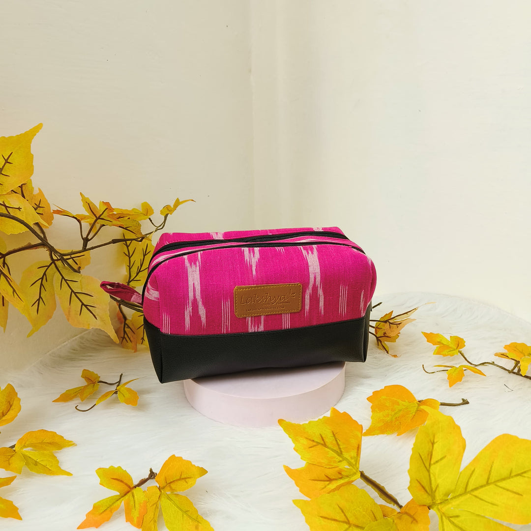 Sarus Crane Series Double Zip Vanity Dark pink with White Design.