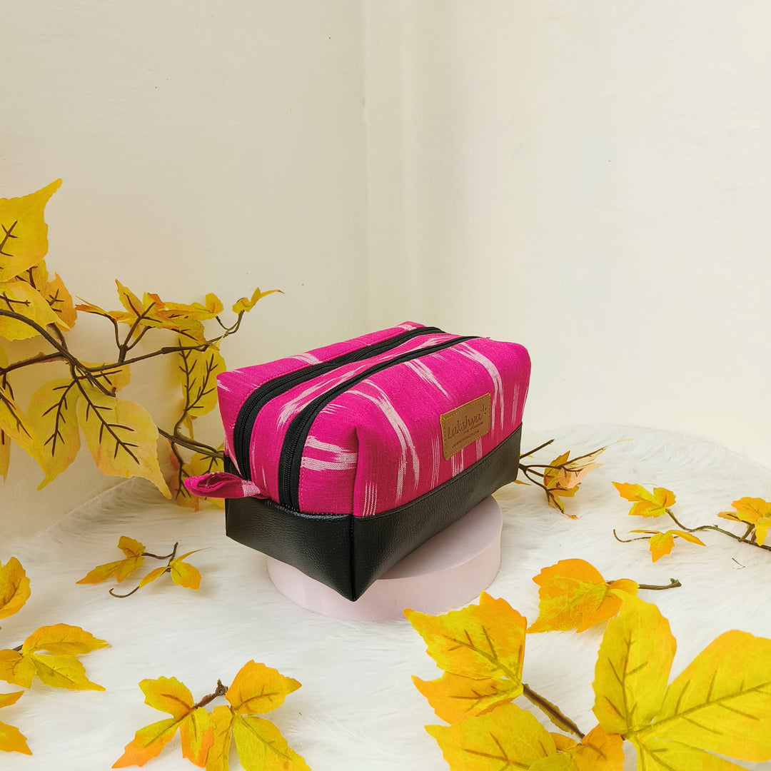 Sarus Crane Series Double Zip Vanity Dark pink with White Design.