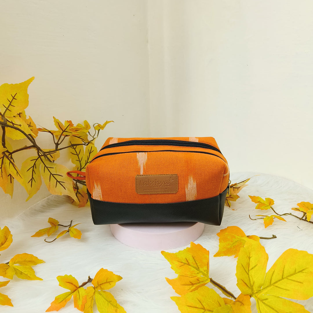 Sarus Crane Series Double Zip Vanity Dark Orange Design.