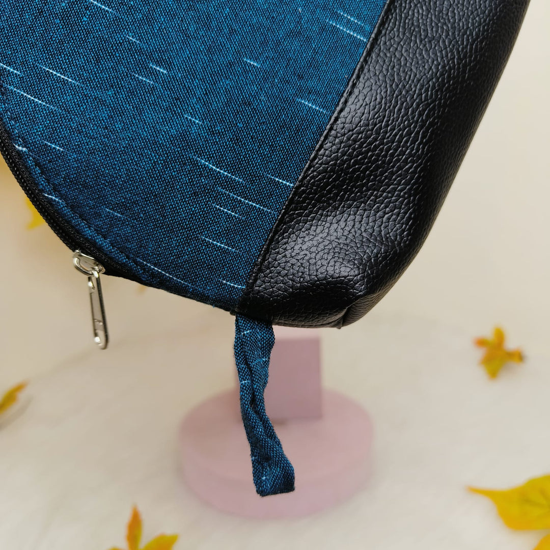 Sarus Crane Series Half Moon Vanity pouch Yale Blue Color With Small White design .