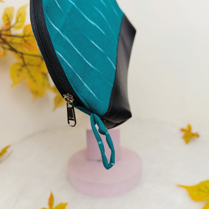 Sarus Crane Series Half Moon Vanity pouch Tiffany Blue Color With White Line.