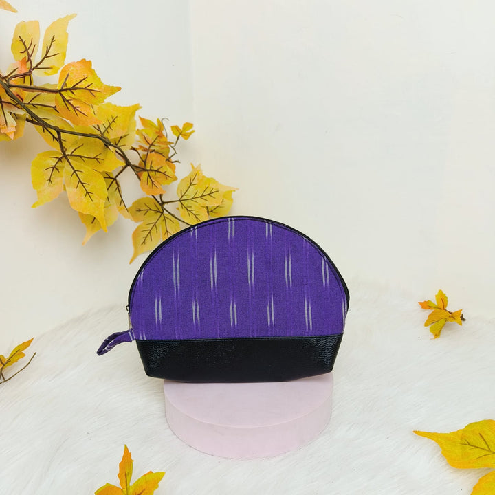 Sarus Crane Series Half Moon Vanity pouch Purple Color With White Double Line design.