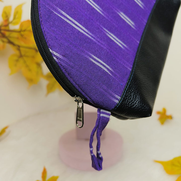 Sarus Crane Series Half Moon Vanity pouch Purple Color With White Double Line design.