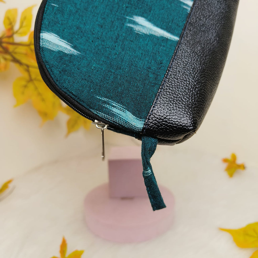 Sarus Crane Series Half Moon Vanity pouch Dark Green With White Color Design.