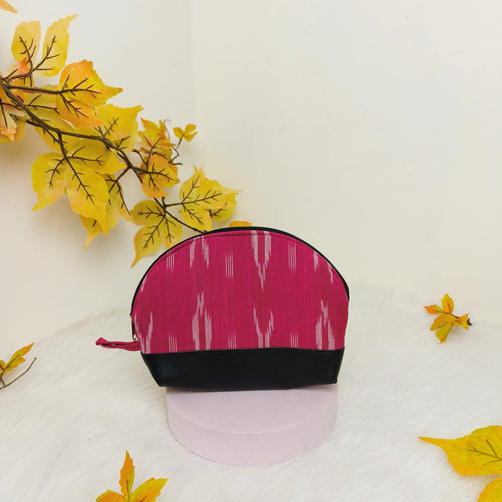 Sarus Crane Series Half Moon Vanity pouch Pink With White Design.