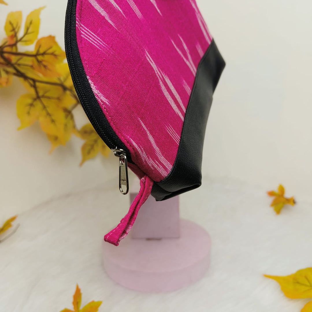 Sarus Crane Series Half Moon Vanity pouch Pink With White Design.