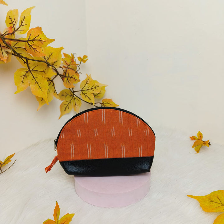 Sarus Crane Series Half Moon Vanity pouch Orange With Double White design.