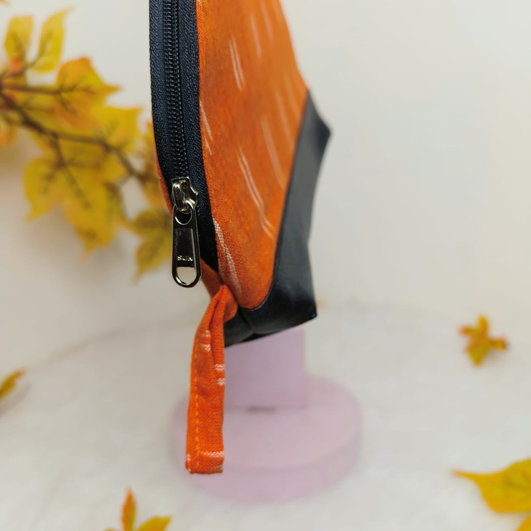 Sarus Crane Series Half Moon Vanity pouch Orange With Double White design.