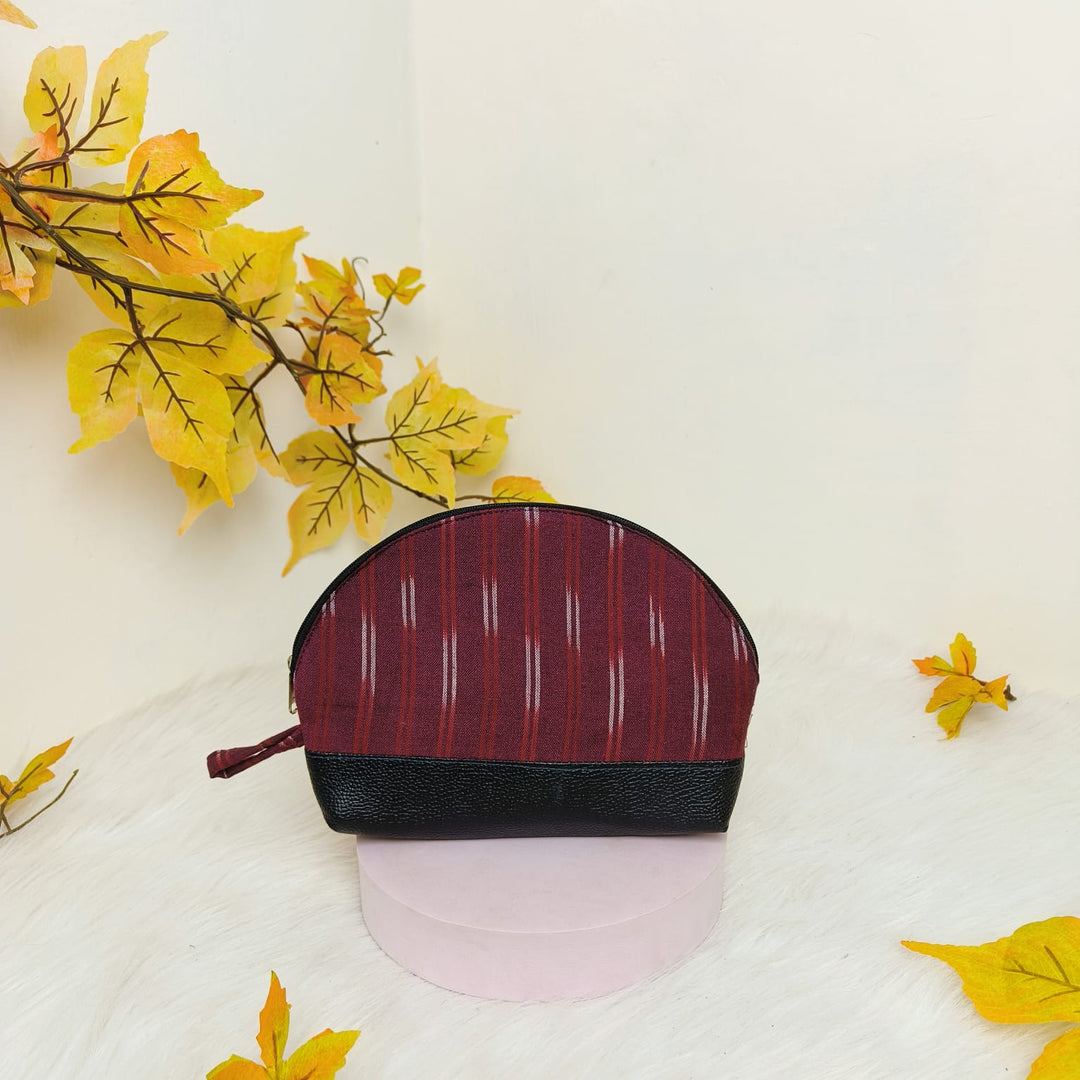 Sarus Crane Series Half Moon Vanity pouch Maroon Colour With White Prin.