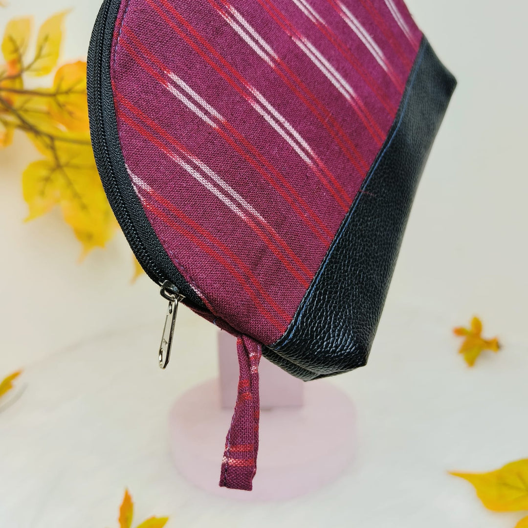 Sarus Crane Series Half Moon Vanity pouch Maroon Colour With White Prin.