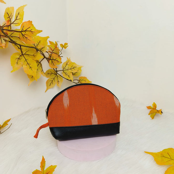 Sarus Crane Series Half Moon Vanity pouch Orange Color With White Design.