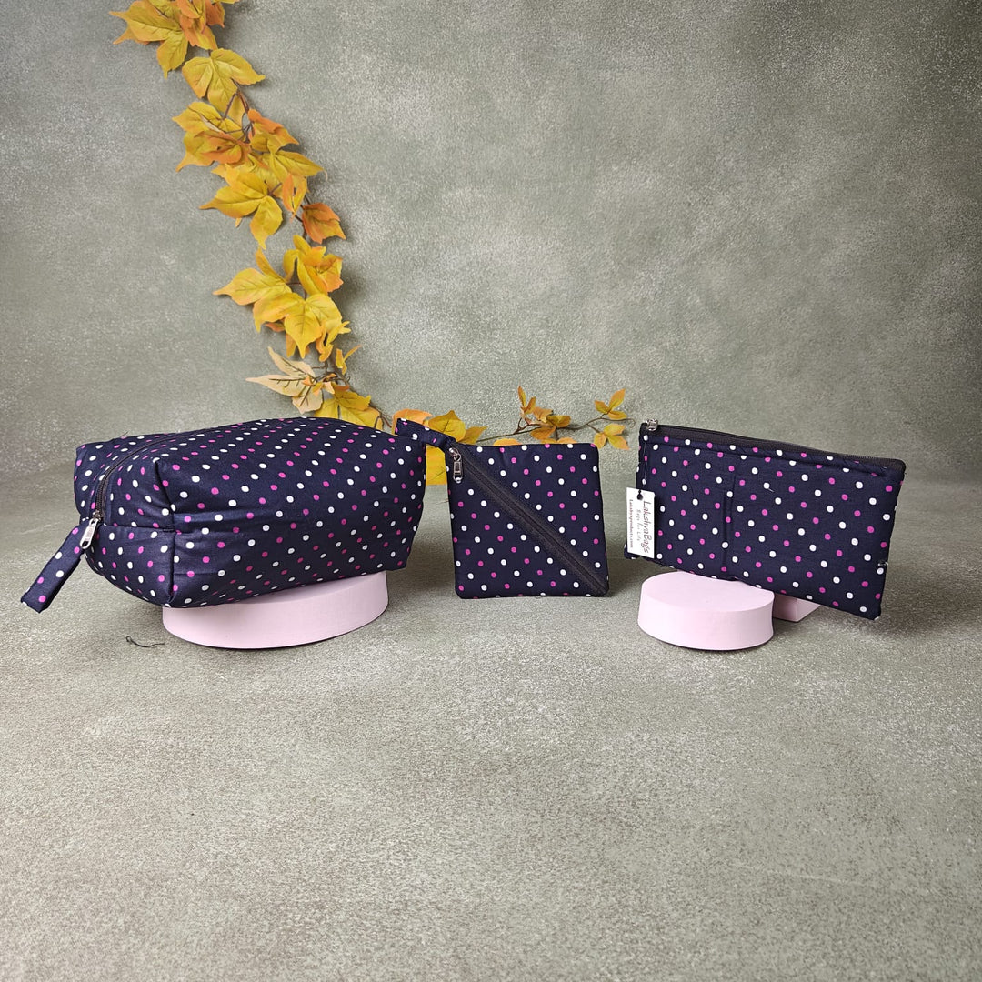 Pocket Vanity Black with Pink and White Polka Dots Prints