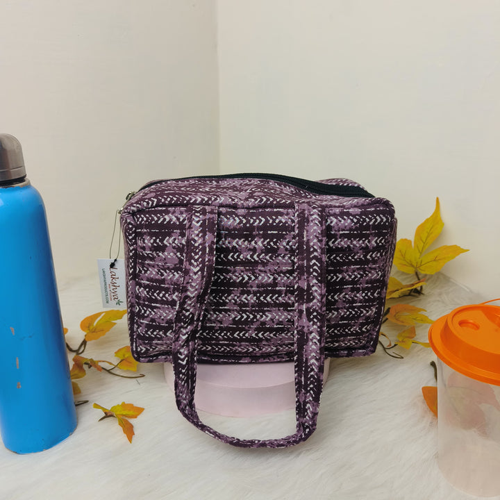 Water Proof Mini Lunch Bag Plum Color With White Prints.